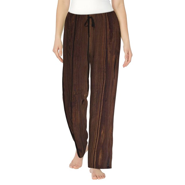 Fotbe Vintage Wood Pantalones de Pijama para Mujer, Pantalones de Dormir, Pantalones Pj con Cordón y Bolsillos-X-Large