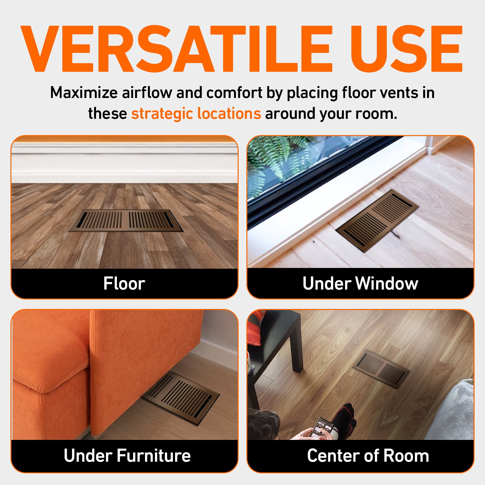4X14 Floor Vent Covers Floor Register with Mesh Cover Trap, Heat and Air, Walkable Metal Floor Register for HVAC Duct, Contemporary, Oiled Bronze