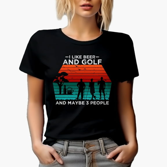 I Like Beer and Golf and Maybe 3 People, Introvert Golf Player, Golfing or Golfer Themed Merch Gift, Black T-Shirt, Small