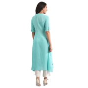 Band Collar Solid Kurta - Atlantis-Medium