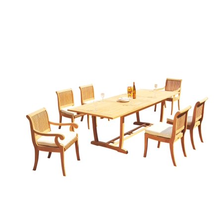Grade-A Teak Dining Set: 6 Seater 7 Pc: 94" Mas Rectangle Trestle Leg Table And 6 Giva Chairs (2 Arm & 4 Armless Chairs) WholesaleTeak #51GV2107