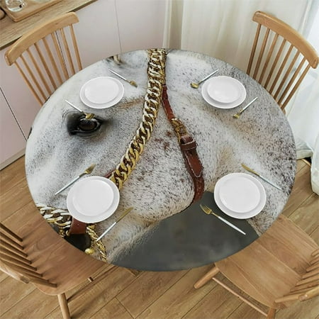 

Palnkart Horse Gold Chain Bridle Round Tablecloth Stain-Resistant & Washable for Indoor Outdoor Dining Full Width Single-Sided Printing 42 -46