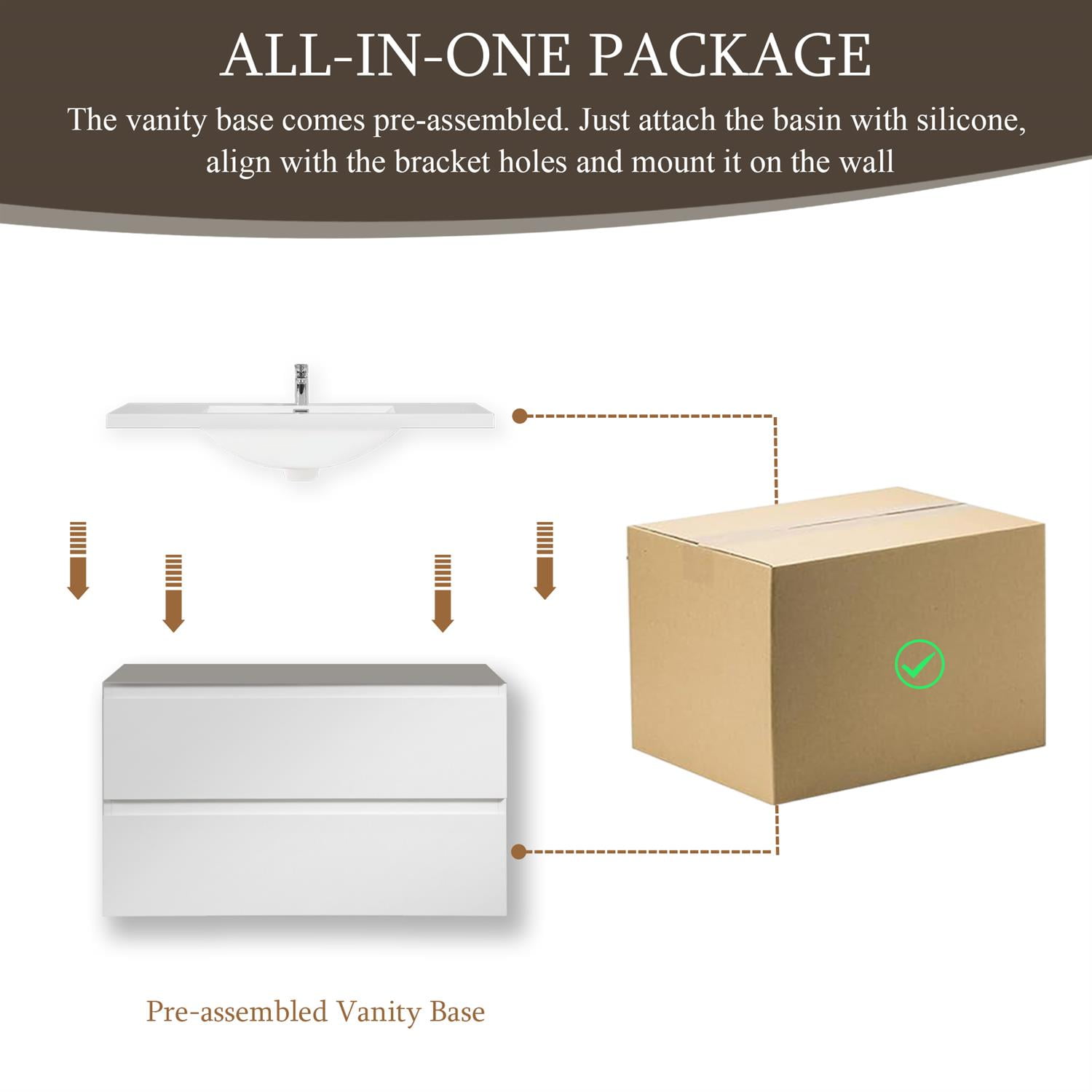 Demi Bonn 36" Floating Bathroom Vanity with Sink, Resin Top Basin and 2 Soft Close Drawers, Faucets and Drains Not Included, White