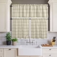 thumbnail image 4 of 3 Piece Kitchen Curtains and Valances Set Beige Plaid Cafe Curtains 36 Inch Length Vintage Grid Stripe Minimalist Art Linen Valance & Tier Curtain for Living Room Bedroom Window 54"x18"+27"x36"*2, 4 of 6