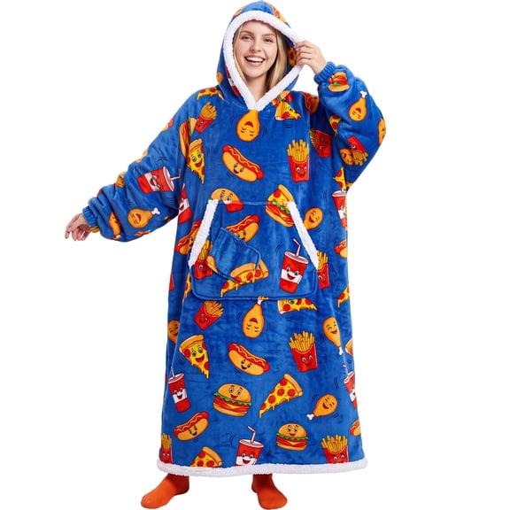 Joyfy Wearable Blanket Hoodie for Adults Gifts for Teen Girls Sister Women Sherpa Fleece Printed Hooded Blanket Sweatshirt Warm Cozy with Pocket & Sleeves