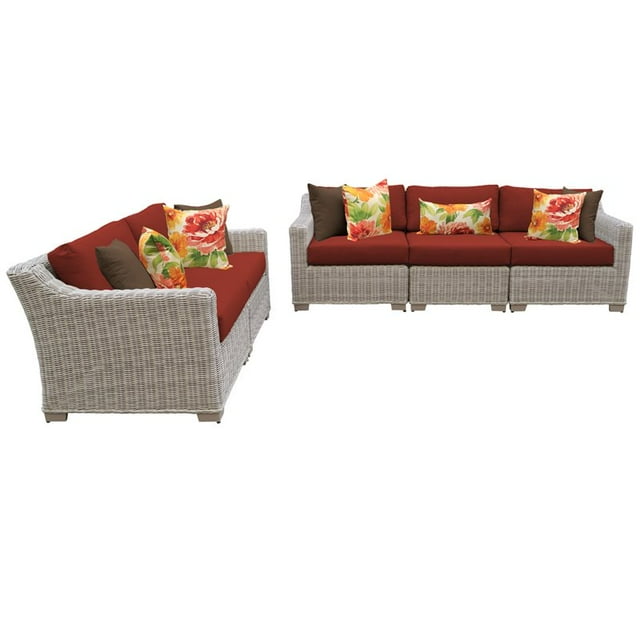 Ensemble de Meubles de Patio en Osier d'Extérieur 5 Pcs en Terracotta