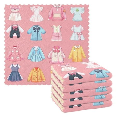 

6 Pieces of Kitchen Towels 11x11Inch Kitchen Dish Cloths Kitchen Dish Towels Reuseable Cleaning Cloths Cute Cartoon Clothes in Various Colors