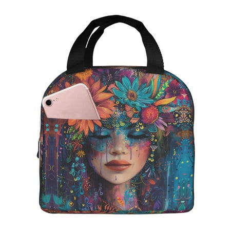 Insulated Lunch Bag for Women Men - Bohemian Colorful Flower Woman Leakproof Cooler Lunch Box for Women Men  Lunch Tote Bags for Work School Picnic Travel