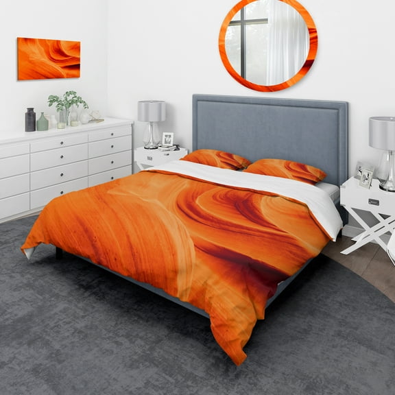 Designart 'Orange Upper Antelope Canyon' Landscape Duvet Cover Set