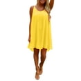 thumbnail image 2 of Bramtres Sundresses for Women 2025,Midi Dresses,Ladies Solid Color Round Neck Sleeveless Hollow Chiffon Sling Dress,Beach Dress,Flowy Dresses,Modest Dresses,Yellow Dress,S, 2 of 6