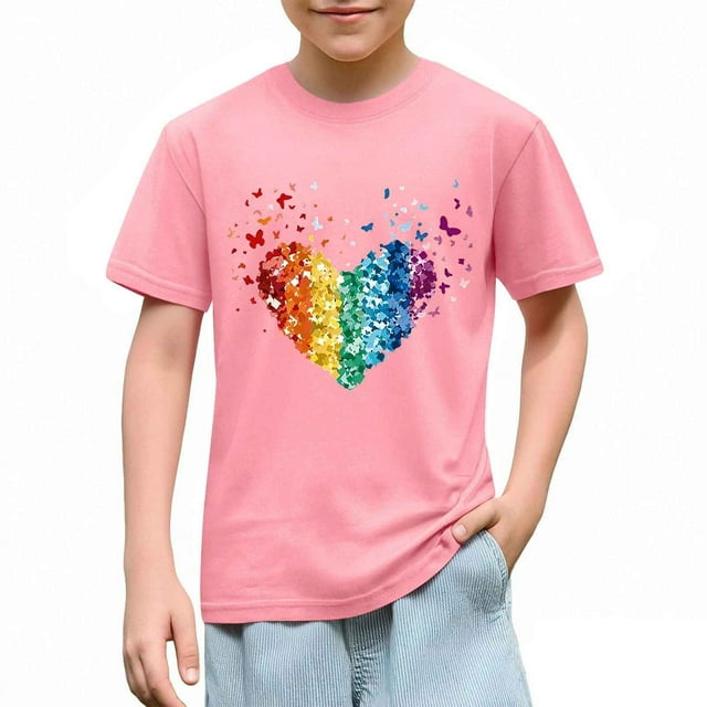 EGNMCR Chemisiers et Chemises à Manches Courtes à Col Rond Tout-Petits Enfants Garçons T-shirt Mode Mignon T-shirt à Col Rond Imprimé T-shirt à Manches Courtes Blouse Fille