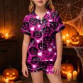 thumbnail image 2 of KPOPLK Little Girls Pajamas Set Halloween Sleepwear Short Sleeve Button Down Silk Shirt and Shorts Sleepwear 2 Piece Kids Pjs 2-13Years,Size 10-11 Years, 2 of 5