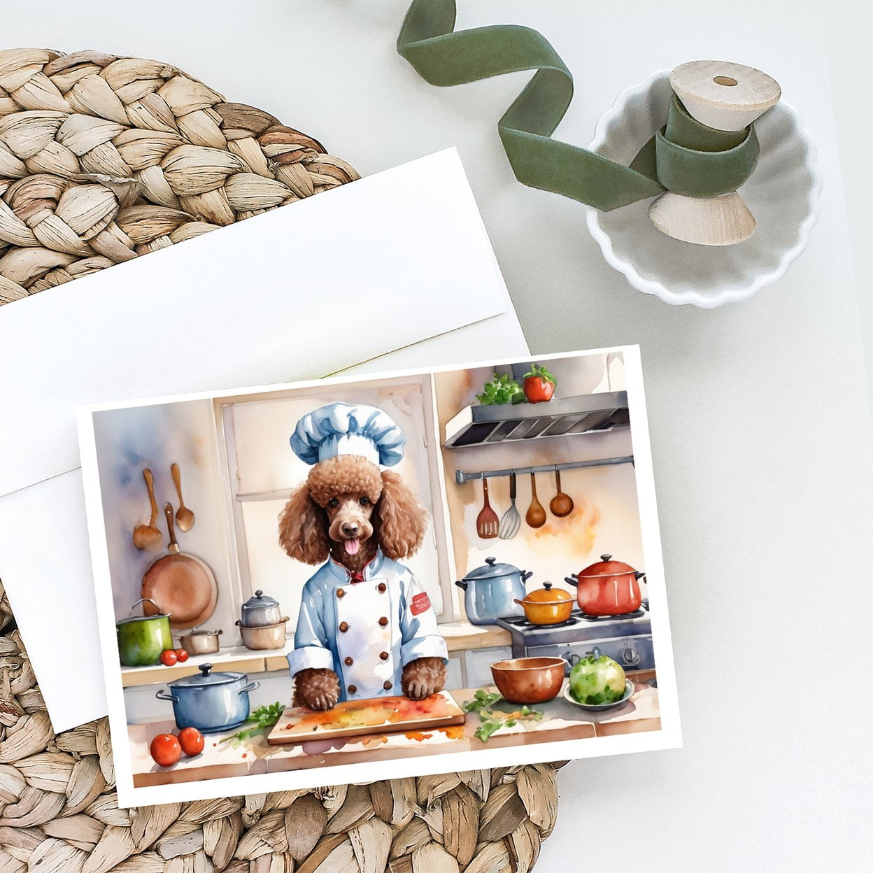 Chocolate Poodle The Chef Greeting Cards Pack of 8 7 in x 5 in