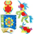thumbnail image 1 of Juego de bloques de patrón de madera 130 piezas Rompecabezas de formas manipulativas geométricas - para niños con 24 tarjetas de diseño oso de fresa Electrónica, 1 of 4