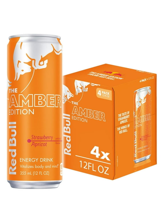 Red Bull Amber Edition Strawberry Apricot Energy Drink, 12 fl oz, Pack of 4 Cans