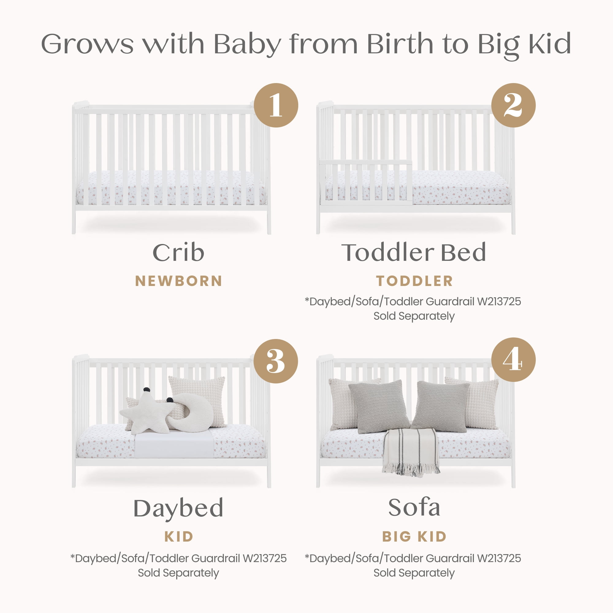Delta Children Emmie 4-in-1 Convertible Crib - Converts from Baby Crib to Toddler Bed, Daybed and Sofa Bed, Fits Standard Full-Size Crib Mattress, White