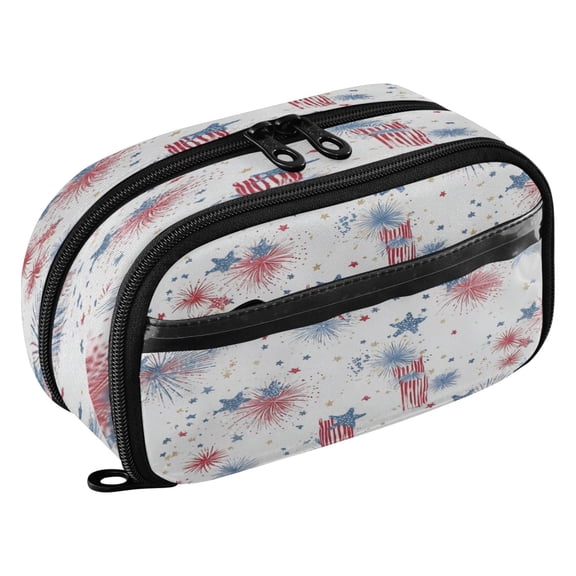 Large Pencil Pen Case Capacity PVC Pencil Pouch Makeup Bag for Women Man, Fireworks and StarsPrinted
