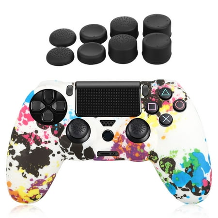 TSV Water Transfer Printing Camouflage Silicone Cover Skin Case for Sony PS4/slim/Pro Dualshock 4 controller x 1(graffiti) With Pro thumb grips x