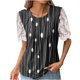 thumbnail image 1 of ICHUANYI Clearance Women's Fashion Printed T-shirt Lace Short Sleeves Blouse Round Neck Casual Tops(Black, XL) ICHUANYI WER2023080908052, 1 of 4