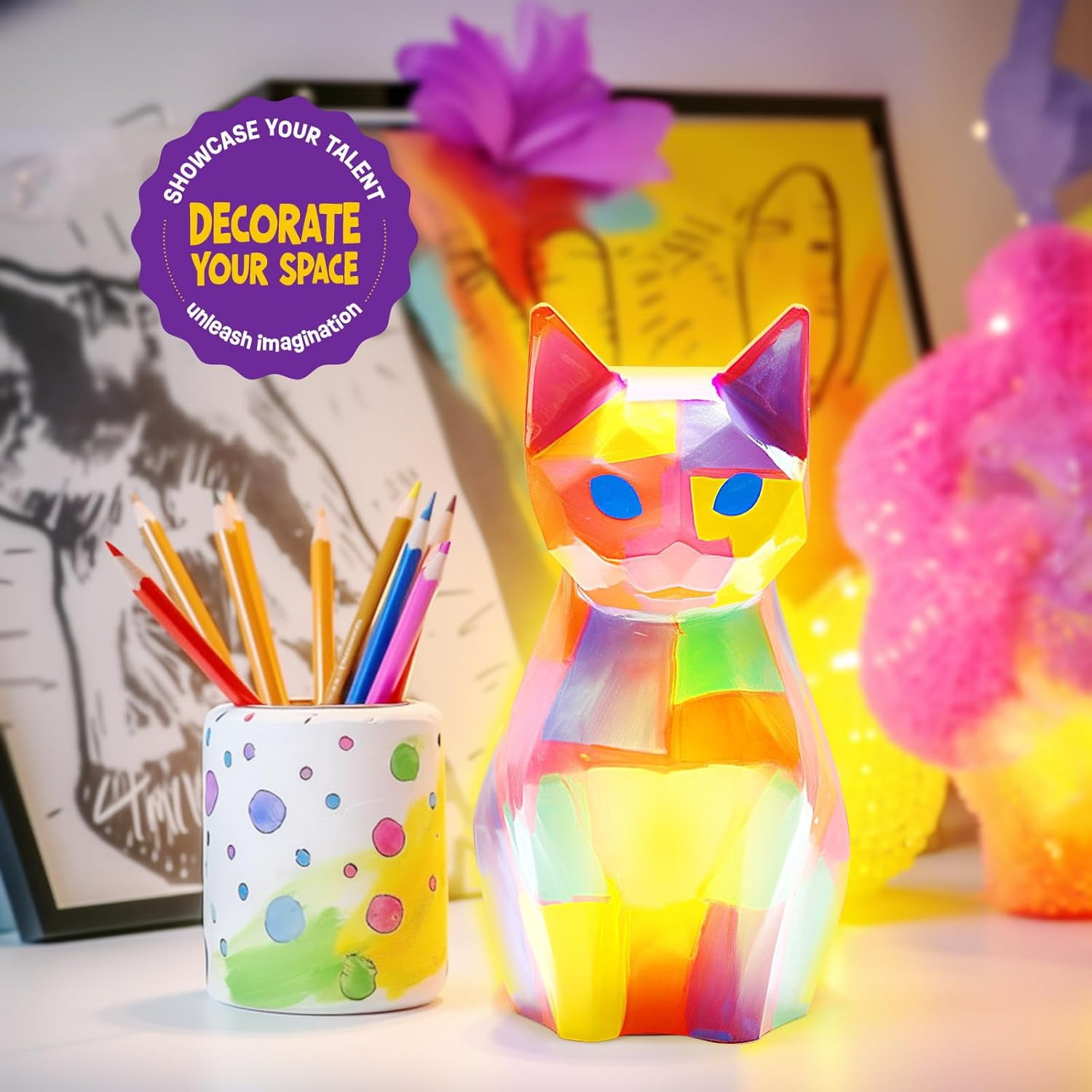 Paint Your Own Cat Lamp Kit, Art Supplies Arts & Crafts Kit, Painting kit for Kids 6-12, Arts and Crafts for Kids Ages 8-12, Toys Girls Boy Birthday Gift Ages 6 7 8 9 10 11 12+