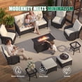 thumbnail image 5 of Clouddwell 10 Pieces Outdoor Patio Furniture Set, Rocking Rattan Wicker Sectional Swivel Rocker Chairs Sets with Fire Pit, Off White/Black, 5 of 9