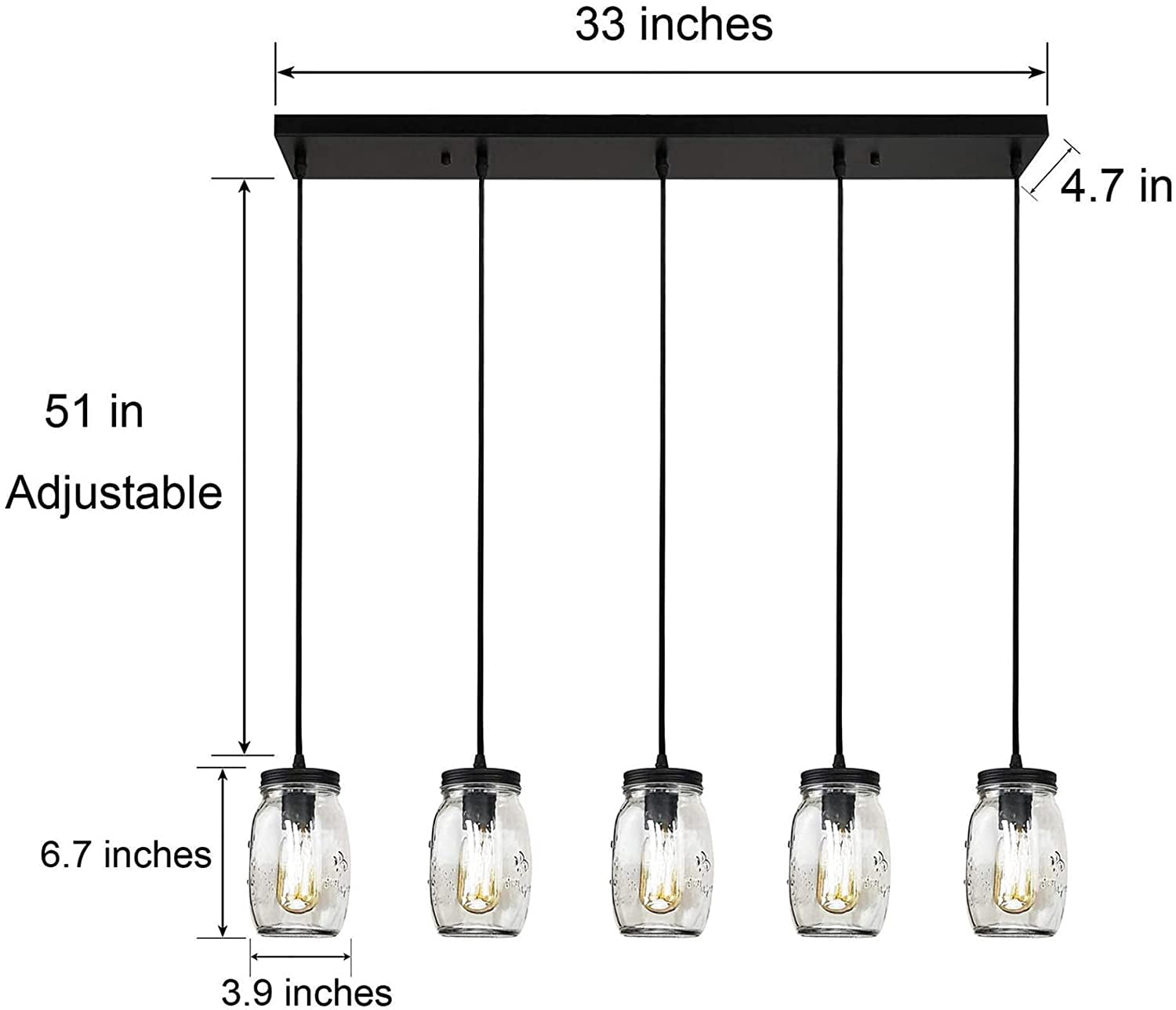 FETCOI Vintage Farmhouse Mini Pendant Light Fixture 5-Light Indoor Glass Hanging Ceiling Lights