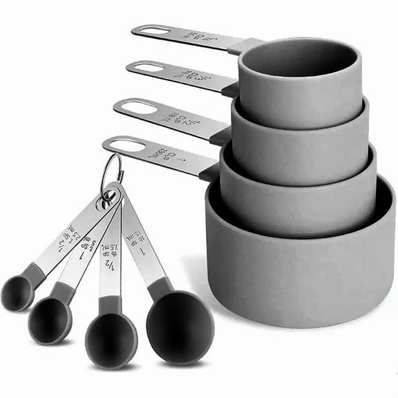 Measuring Cup & Spoon Set, 8pcs/set Silicone Measuring Spoon With Stainless Steel Handle, Measuring Cup For Dry & Liquid Ingredients, Kitchen Measuring Utensils