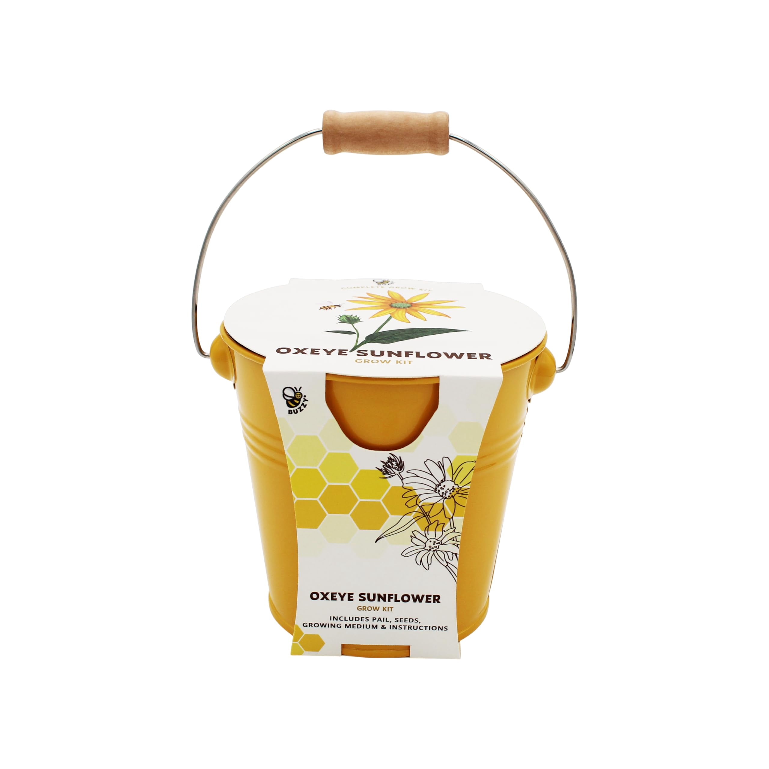 Pollinator Grow Kit 2-Pack – Aster & Sunflower Seeds in Yellow Pails with wood handles
