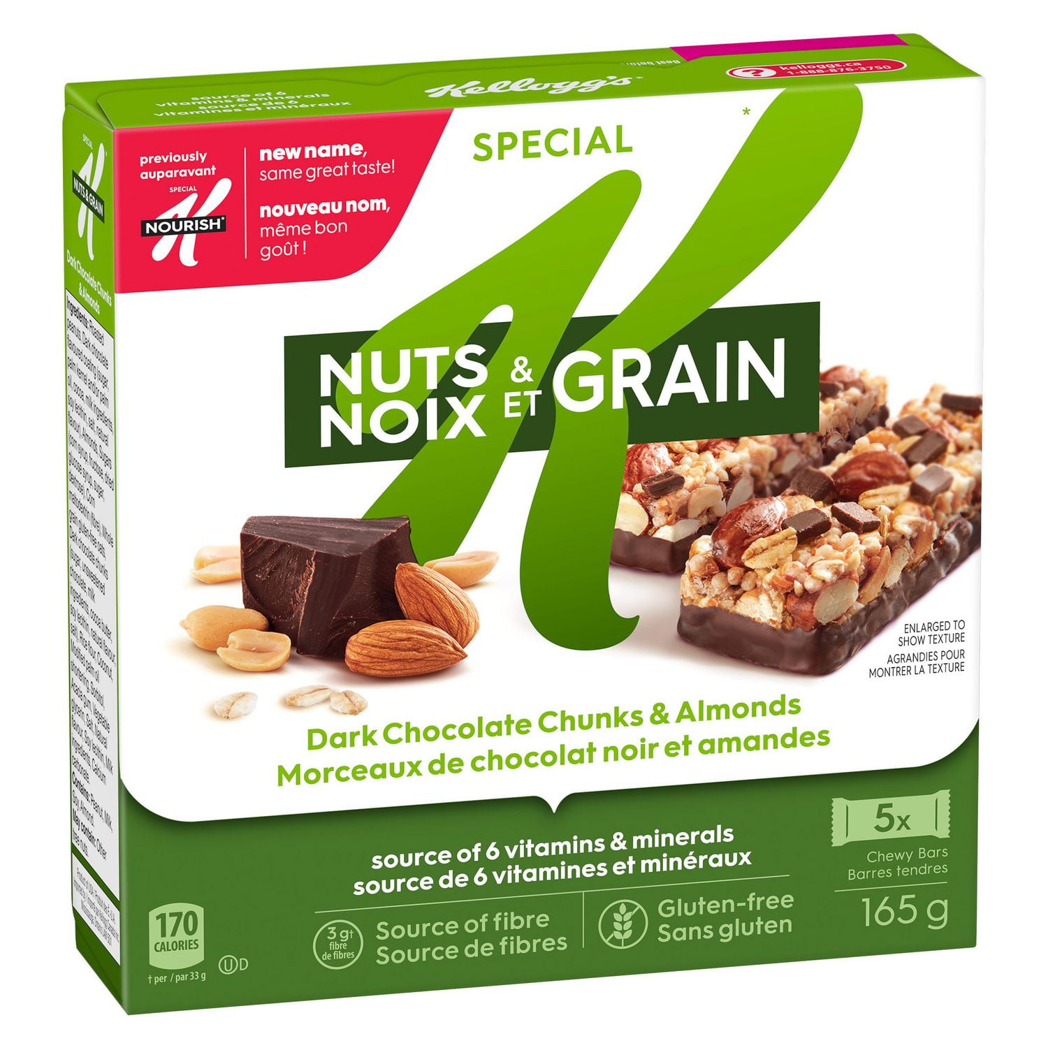 Kellogg's Special K Nuts & Grain Dark Chocolate Chunks & Almonds, 165 g, 5 Chewy Bars, 5 Bars, 165g