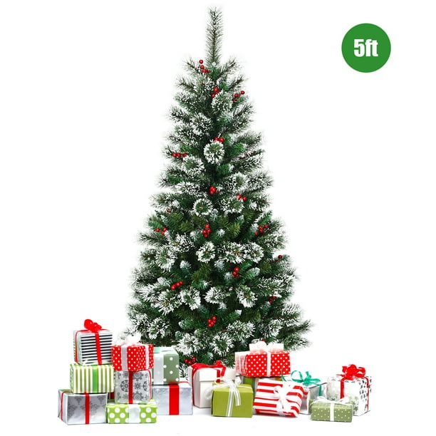 5ft/6ft/7ft/8 ft Unlit Snow Flocked Artificial Christmas Tree Hinged