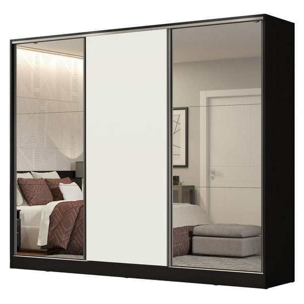Ropero Closet Madesa Royale 3 Puertas 2 Espejo N/N/B MDF Negro