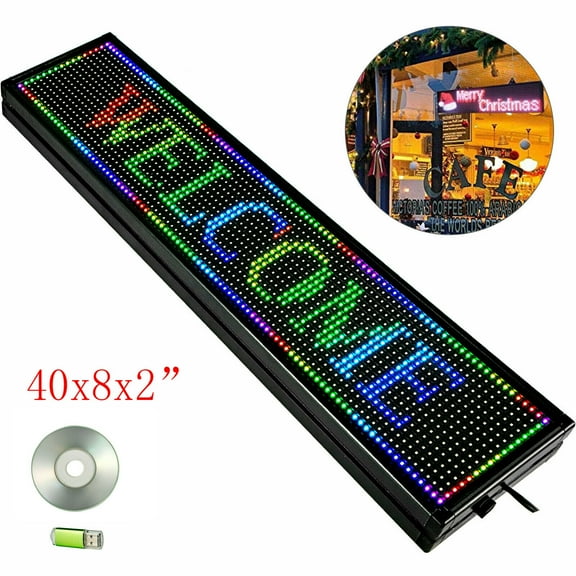 Miumaeov 40"X8" LED Scrolling Sign 7-Color Programble Outdoor Advertising Display Board