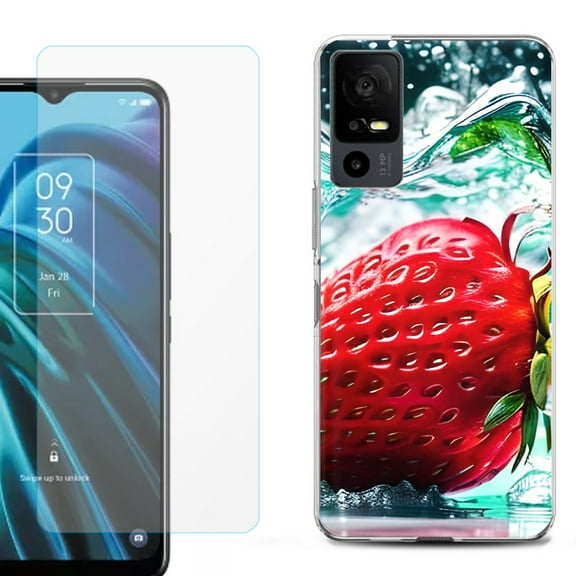 OneToughShield ® for TCL 40 XE 5G Shockproof Fashion Phone Case, with Tempered Glass Screen Protector - Stawberry