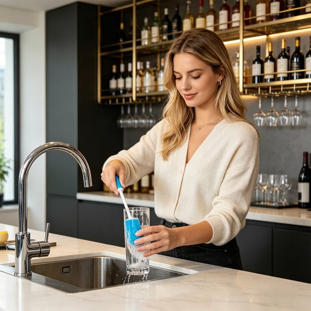Cepillo de Silicona para Limpiar Biberones con Mango Largo, Agarre Antideslizante y Cerdas Suaves para La Cocina, Biberones, Termos y Botellas de Agua. Diseño Flexible para Una Limpieza Profunda.