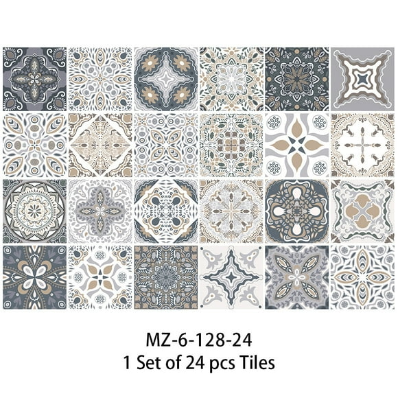 24pcs Wall Tile Stickers, Waterproof Self Adhesive Moroccan Tile Stickers DIY Tile Sticker 20*20CM