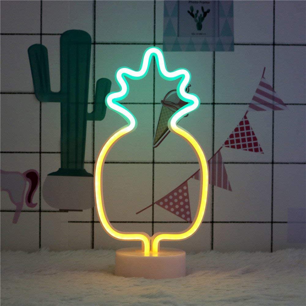 Pineapple Neon Light Signs Battery/USB Powered Table Lamp for Bedroom Wedding 