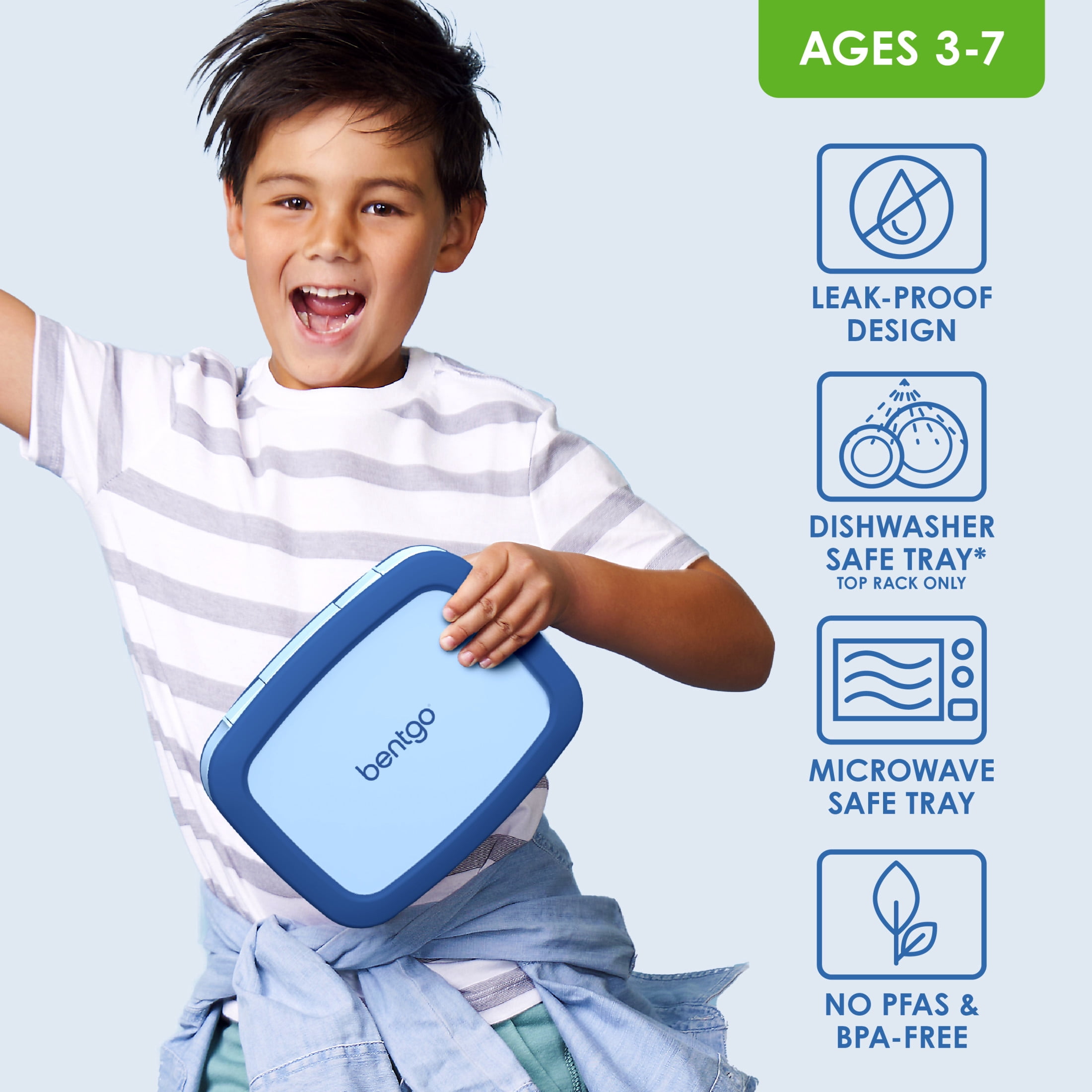 Bentgo Kids Bento-Style 5-Compartment Leak-Proof Lunch Box - Ideal Portion Sizes for Ages 3 to 7 - Durable, Drop-Proof, Dishwasher Safe, BPA-Free, & Made with Food-Safe Materials (Blue)