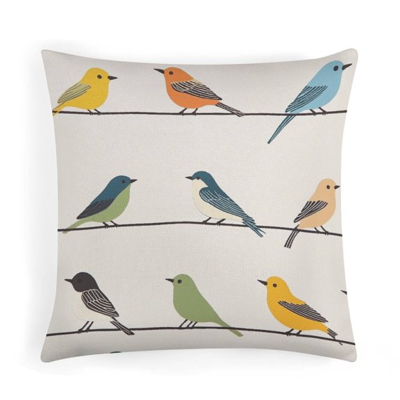 Pillow Covers Colorful Floral Bird Throw Pillow Covers Modern Farmhouse Neutral Decorative Pillowcases Linen Cushion Case 16"x16" for Couch Bed Home Decor Colorful Birds Decorative Pillow