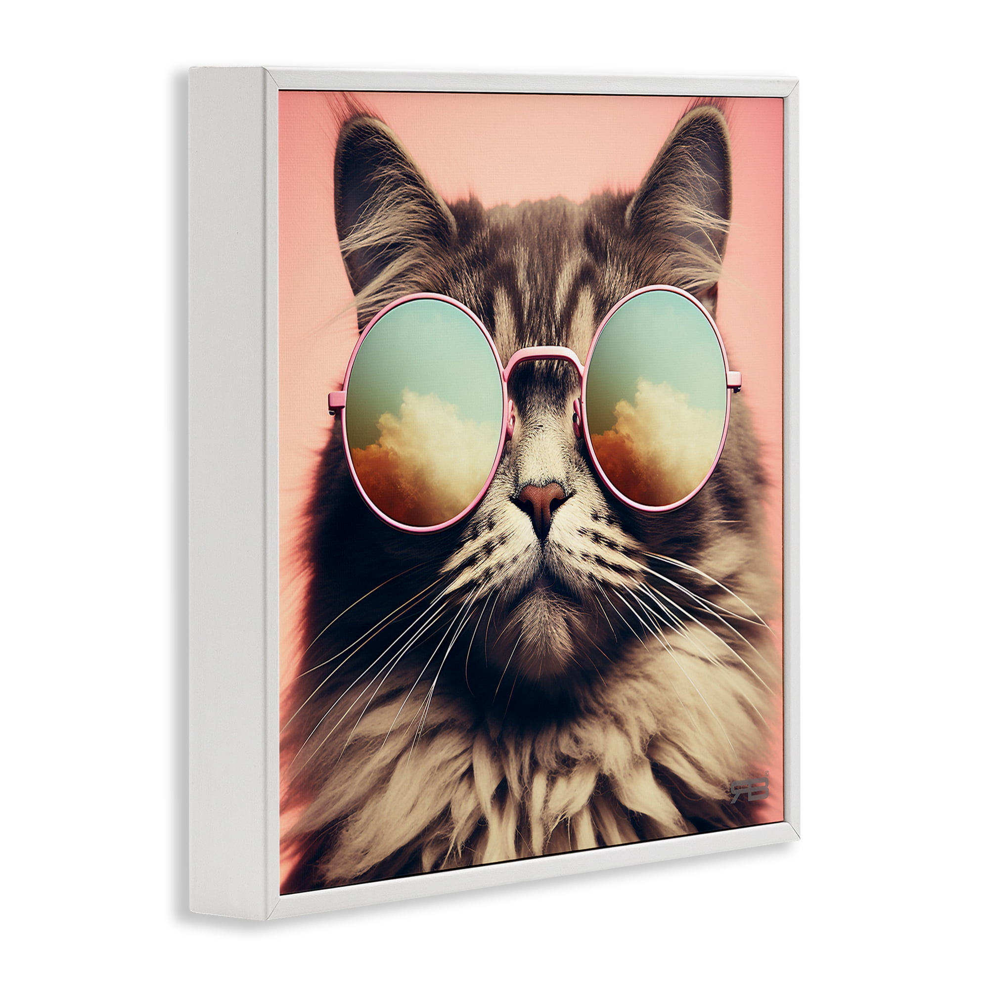 Stupell Industries Cat & Cloud Reflection Glasses Animals & Insects Painting White Framed Art Print Wall Art, 17 x 17