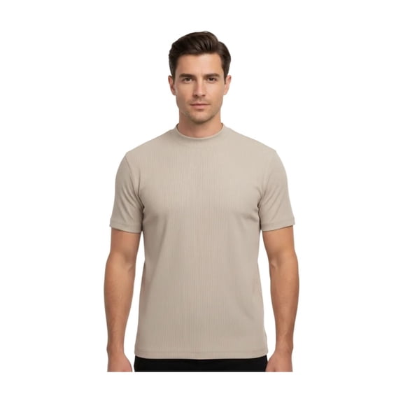 Mens Dressy T-Shirt Log-In Uomo Soft Crew Neck Corded Short Sleeves 218 Tan
