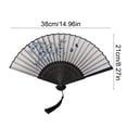 thumbnail image 3 of Oriental Bamboo Folding Hand Fan, Silk Fabric Bamboo Handheld Fan with Tassel, For Church Wedding Gift, Party Favors, DIY Decoration Gift, 15" x 8.3", Chinese Vintage Retro Style, 3 of 6