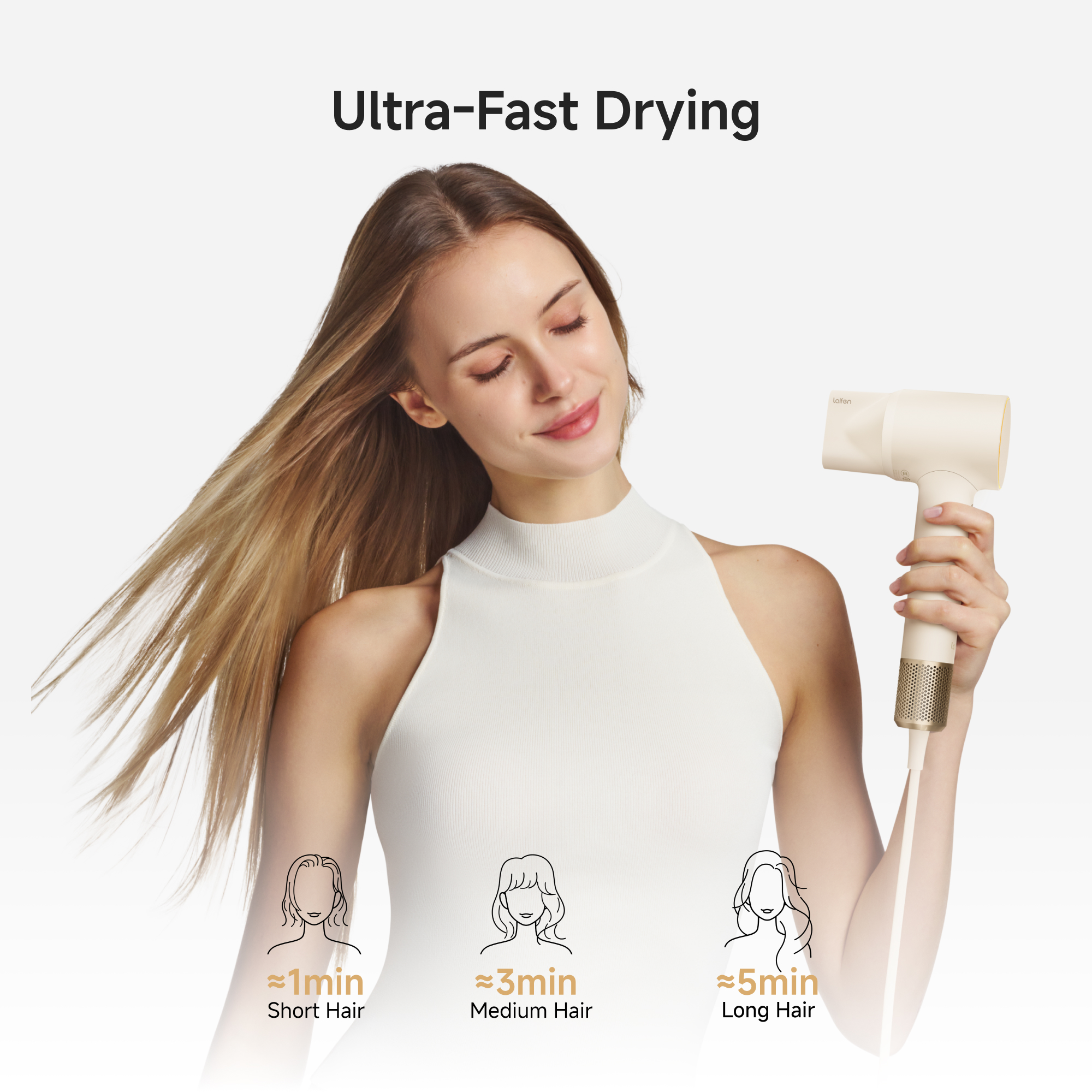 Laifen Mini High-Speed Hair Dryer, 110,000 RPM Ionic Blow Dryer, Child Mode-Seashell White