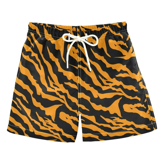 joogoo Boys Swim Trunks Tiger Print Background Beach Board Shorts Drawstring Swimsuit S
