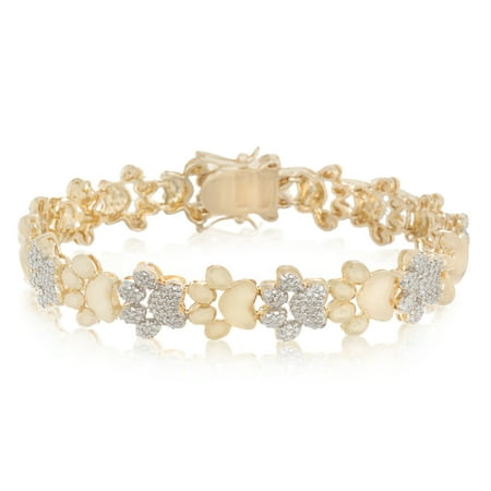 - Lumineux Diamond Accent Paw Link Bracelet in Rhodium and Yellow Gold Plated Sterling Silver