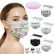 Ruziyoog Adult Face Mask 50pcs Disposable Face Mask Facial Mouth Cover 3-Layer Face Mask