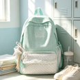 thumbnail image 4 of Lace Plaid Backpack, Mixed Pattern and Ribbon Bows, Spacious Lightweight Backpack for Commute Shopping, Lightweight study Bookbag with Front Zipper and Side Pockets, Green, 4 of 4