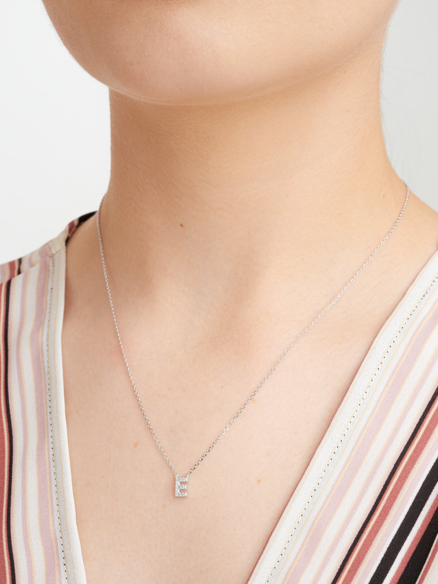 Forever Facets Women's Initial Letter "E" CZ Necklace in Sterling Silver, 18 inch