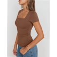thumbnail image 6 of Womens Square Neck Short SleeveTops Spring Summer Slim Fit Tees Shirts, 6 of 6