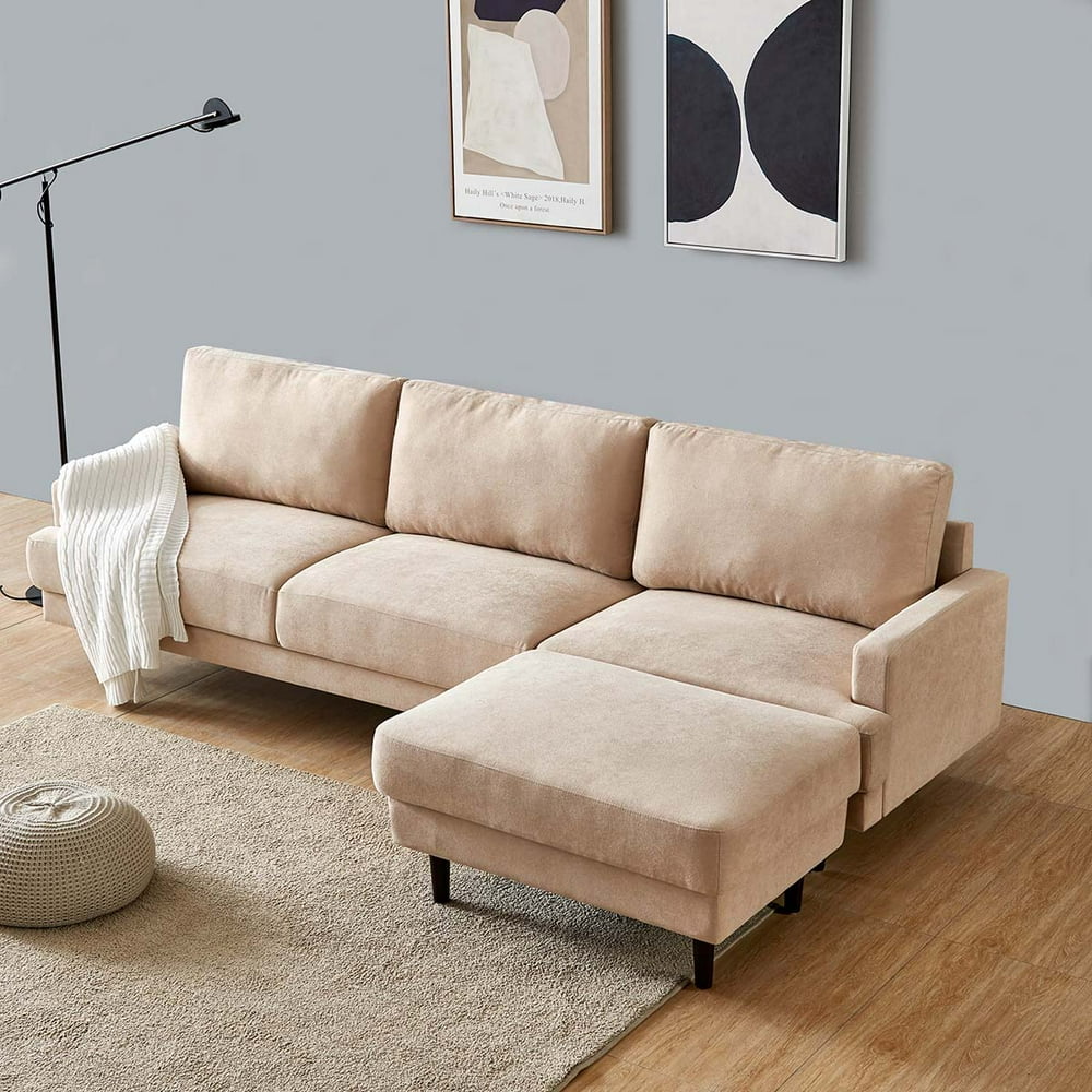 Modern Fabric Sofa L shape Soft Couch 3 Seater with ottoman Removable