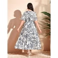 thumbnail image 6 of Women Plus Size Short Sleeve Dress Loose Summer Casual A-Line Flowy Midi Dresses White Drawing XXXL, 6 of 7